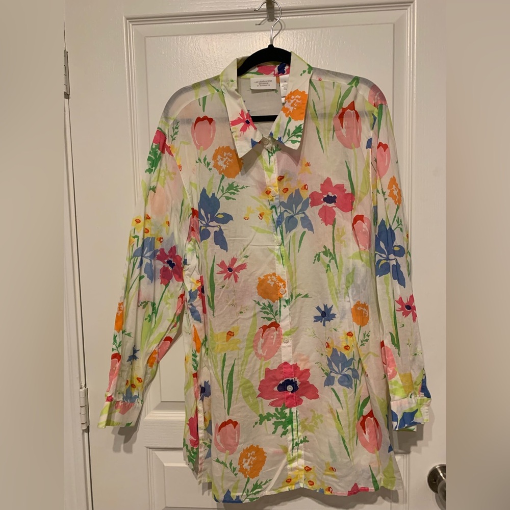 Liz Claiborne Button Down Floral Blouse Sz 3X